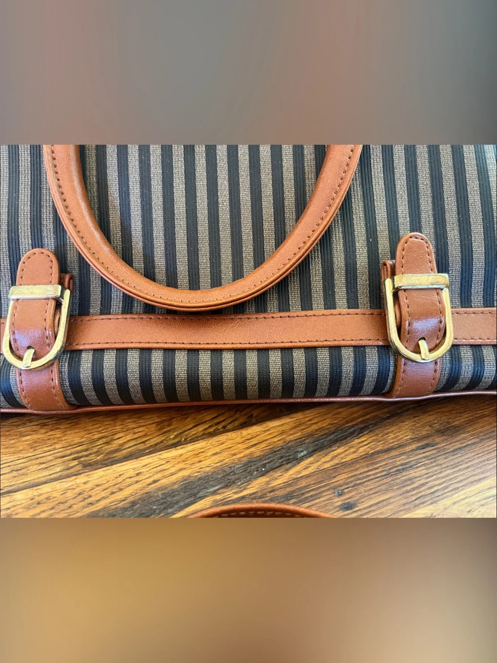 Dolce Vita Black and Taupe Striped Satchel with Leather Trim